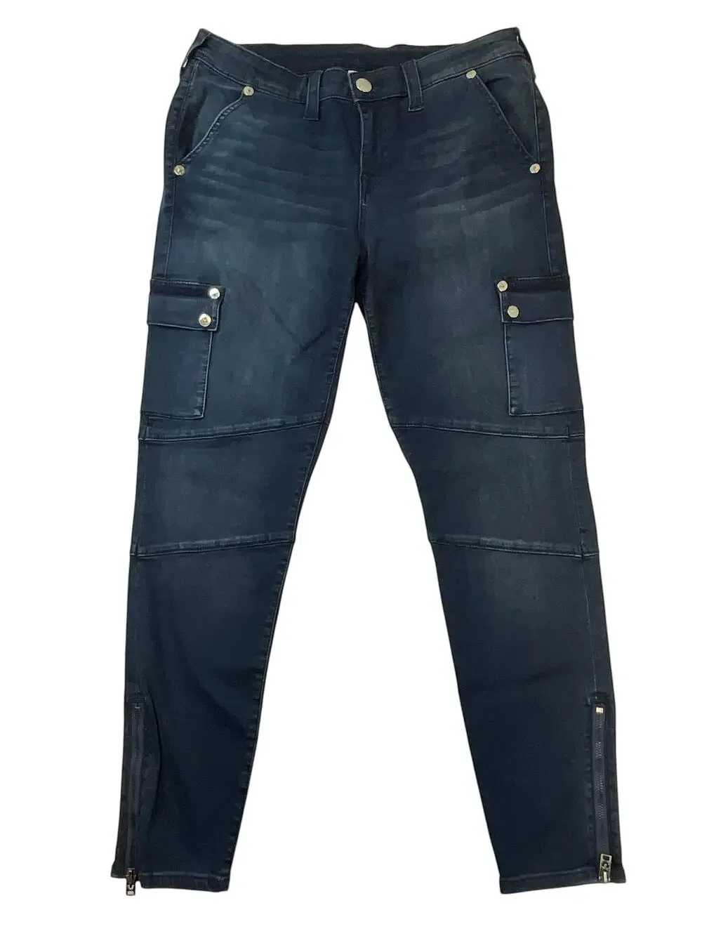 True Religion Men’s 33 Super Skinny Dark Wash Cargo Moto Jeans Zipper Ankle